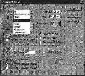 Диалоговое окно Document Setup