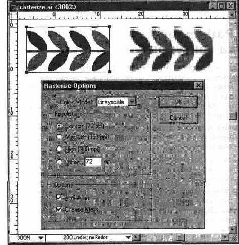 Диалоговое окно Rasterize Options